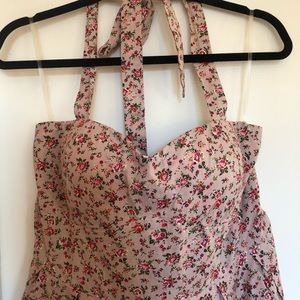 🌻floral print fit and flare halter dress